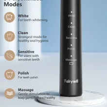 مسواک برقی FAIRYWILL مدل E11 با طراحی مشکی و سری قابل تعویض
