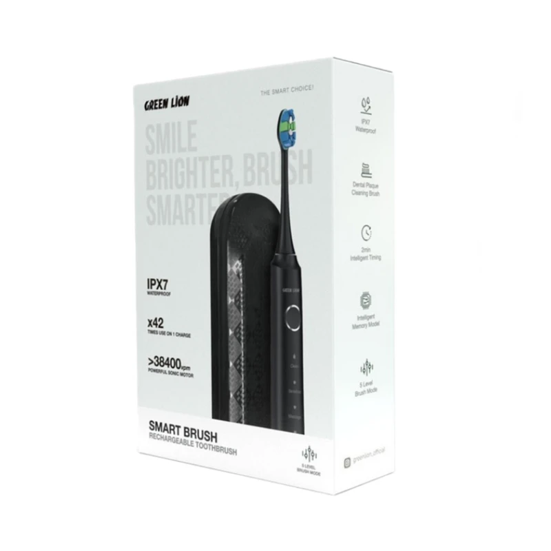 مسواک برقی GREEN LION مدل GREEN SMART BRUSH با طراحی ضدآب و پنج حالت عملکرد مشکی